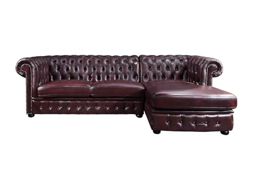 Vente-unique Linea Sofa Chesterfield Ecksofa - Ecke Rechs - B«¨ffelleder - Rotbraun - Brenton