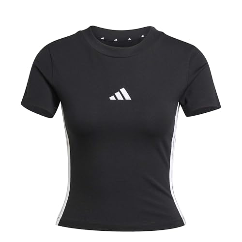 adidas Mujer Essentials 3 Stripes Slim Baby Shirt, Black/White, L