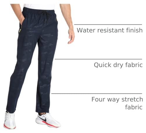 Image of Men's Elastic Waist Hiking Pants Water Resistant Quick-Dry Lightweight Outdoor Sweatpants with Zipper Pockets