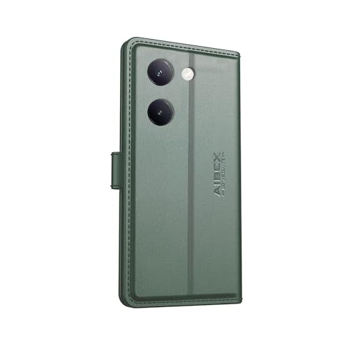 Image of AIBEX Compatible for Vivo Y300 Plus 5G / Vivo Y200 Pro 5G Flip Cover Leather Finish with Magnatic Closure | Inside TPU with Card Pockets | Wallet Stand | Complete Protection Flip Case -Green