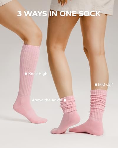 Image of FITRELL Slouch Socks for Women, 3 Pairs Soft Cotton Knee High Scrunch Tube Boot Socks