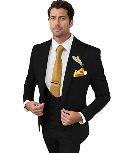 Suits for Men Slim Fit 3 Piece, Mens Double Breasted Suit Tuxedo for Men Wedding Formal Business Party Prom
