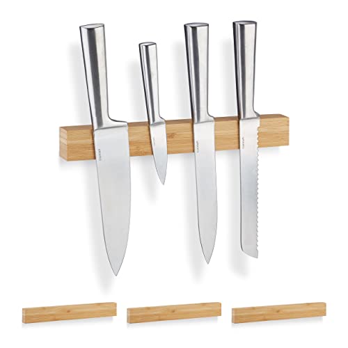 Relaxdays Magnetleiste Bambus, 30 cm, 4 Magnete, natürliche Maserung, Messerleiste für Küchmesser, Besteck, natur, 1 Stück