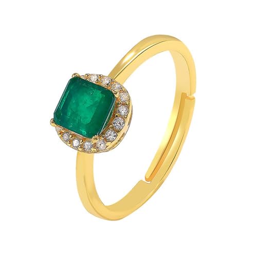 Tolldek Alianzas de oro amarillo de 9 K/14 K, joyas auténticas, abiertas ajustables, anillos de boda Au375/585, oro amarillo Au375/585, anillos de amistad con laboratorio creado en esmeralda y