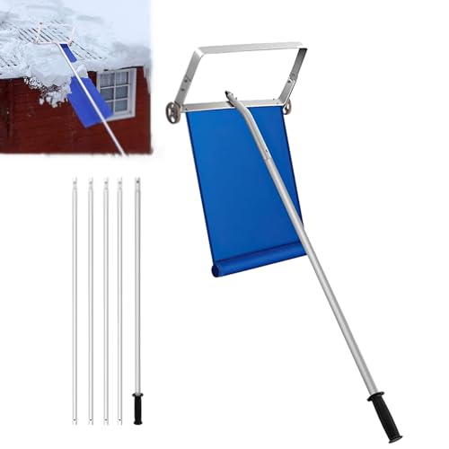 WGFXYBFY Extendable Pole Snow Roof Rake, Aluminum Snow Roofing Shovel, with Non-Slip Handle, Rollers...