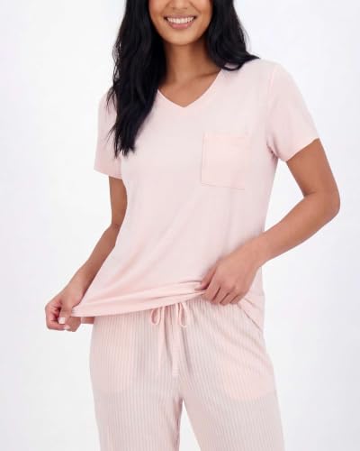 Image of Real Essentials 2 Pack: Women's Comfy Pajama Sets - Short Sleeve Ladies Loungewear Sleepwear PJs (Available In Plus)