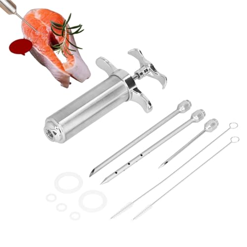 Meat Injector Syringe Kit, 2 OZ Stainless Steel Meat Marinade Injector Portable Turkey for Smoker Meat Marinade Injector Turkey Chicken Flavour Sauce Cooking Syringe Needle BBQ