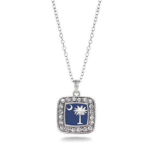 Inspired Silver - South Carolina Flag Charm Necklace for Women - Silver Square Charm 18 Inch Necklace with Cubic Zirconia Jewelry
