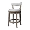 Maven Lane Alexander 26 Inch Tall Counter Height Rotating Low Back Barstool in Reclaimed Oak Finish with Ash Grey Fabric Upholstery Seat