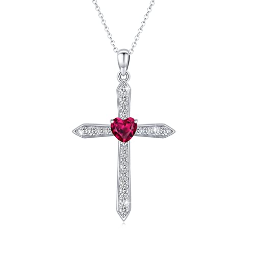 Cross Birthstone Necklace for Women Sterling Silver Birthstone Cross Pendant Necklace with CZ Birthstone Month Necklace Crucifix Cross Jewelry Gifts for Men Mother's Day