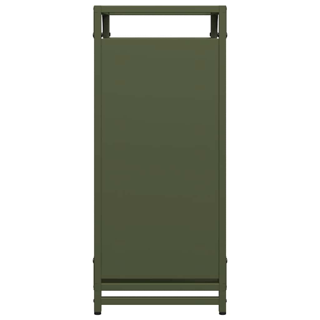 Brennholzregal Olivgrün 44x28x65 cm aus kaltgewalztem Stahl, wetterfestes Holzregal für Kamin, Ofen, Garten, Wohnzimmer, Terrasse, stabile Lagerung, Ordnung, trockenes Stapeln, Holzständer