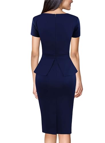 Image of VFSHOW Womens Work Business Office Front Zipper Peplum Bodycon Dresses Elegant Short Sleeve Slim Church Pencil Sheath Dress