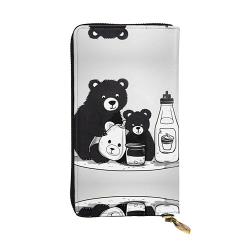 Portefeuille cuir femme noir grand format zippé avec compartiments et motif imprimé