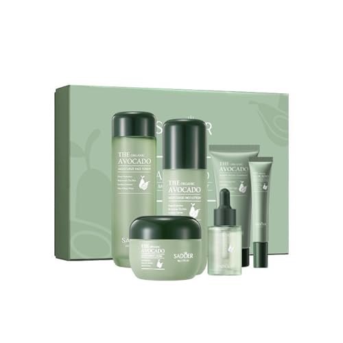 For SADOER Avocado Skincare Gift Set,6 Piece Facial Care Collection,Skin Care Kit,Cleansing Moisturizing Skin Care Collection,Contains Cleanser Toner Lotion Face Creams Eye Cream Serums