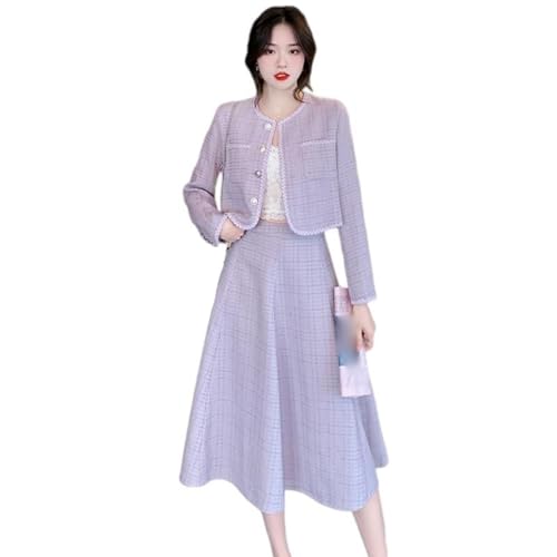 Ensemble jupe 2 pièces en tweed motif patchwork avec veste courte moderne