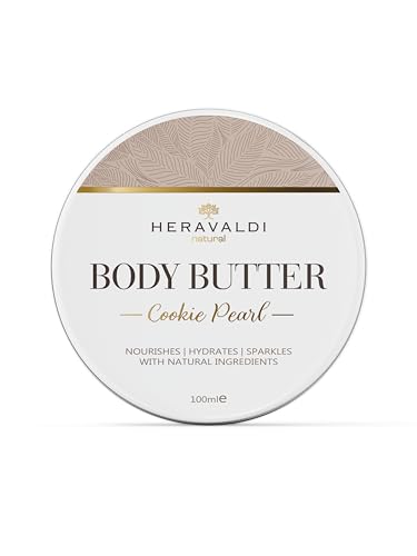 HERAVALDI Mantequilla corporal COOKIE PEARL - Ingredientes bio-certificados para piel hidratada y suave, con partículas brillantes, aceite de coco y manteca de cacao - Todo tipo de piel