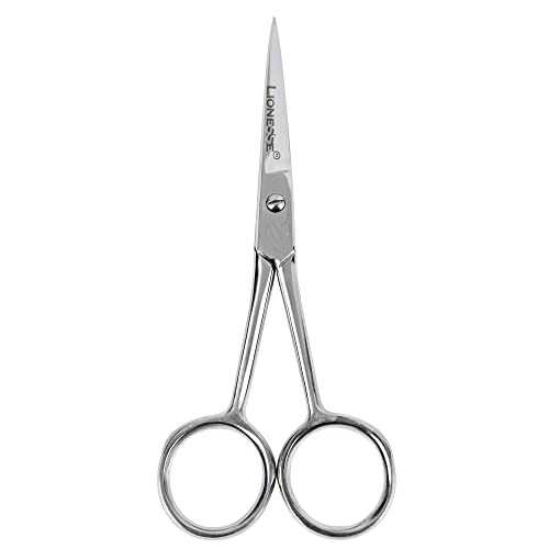 Lionesse Men’s Facial Hair Grooming Scissors, Beard & Mustache Scissors, Ear Nose Eyebrow Trimming, Straight Tip Scissors, Stainless Steel Hair Cutting Scissors #TOP2