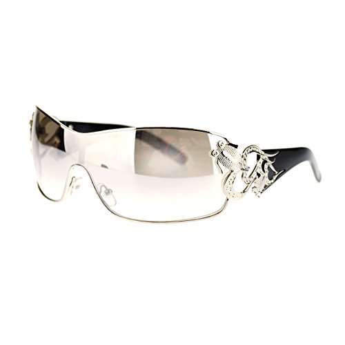 Womens Coy Metal Jewel Designer Fashion Shield Wrap Sunglasses2