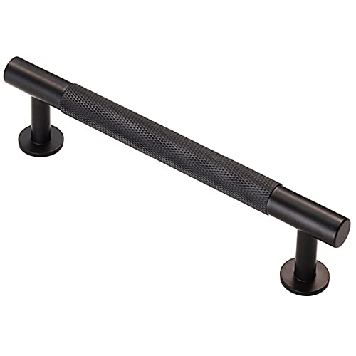 Knurled Bar Door Pull Handle - 158 x 13mm - 128mm Fixing Centres - Matt Black