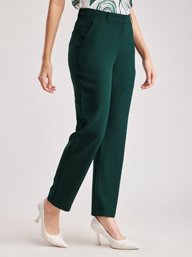 Image of FableStreet Women's Formal Trousers | Mid-Rise Straight-Leg Design | Flat Front & Permanent Crease | Polyester Lycra Fabric | Office Wear & Business Meeting