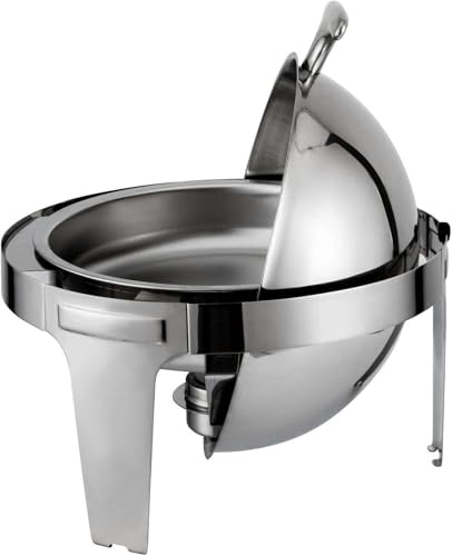 AFLEPCBRQ Chafing Dish aus Edelstahl, 6,8 l, Roll-Top-Chafer, runder Buffetwärmer mit Lebensmittelpfanne, Wasserpfanne, Brennstoffhalter, um Speisen für alle Veranstaltungen warm zu halten (Silber) – Bild 3