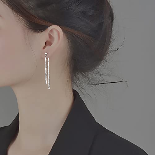 Reffeer Solid 925 Sterling Silver Tassel Chain Dangle Earrings for Women Teen Girls Minimalist Dangle Earrings Drops3