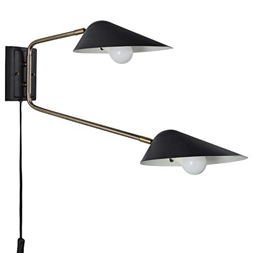Amazon Brand – Rivet Mid-Century Swiveling Wall Sconce with Bulb, 16.2 H, Antique Brass and Matte Black