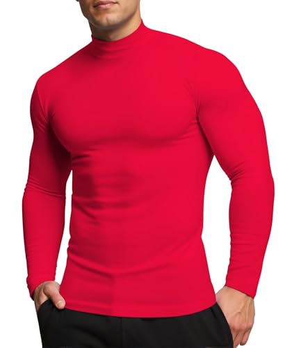 RGJU Mock Turtleneck for Men Long Sleeve Thermal Mock Neck Shirt Slim Fit(red L)