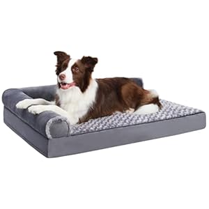 Orthopedic Pet Bed Deluxe Plush L-Shaped Couch with Waterproof Lining Bolster Sleeping Sofa with Removable Washable Cover & Nonskid Bottom for Medium Dogs, Gray