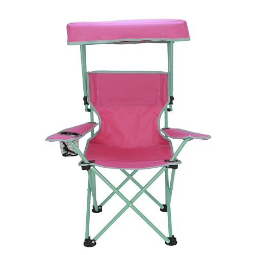 CNEIESD Kids Canopy Camp Chair Portable Foldable with Locking Mechanism, Retractable Sunshade & Carry Bag, 125lb Capacity, Cup Holder (Pink) - Thumbnail 4