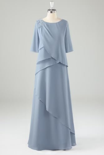 Mother of The Bride Dresses for Wedding Chiffon A Line Long Evening Dresses with Sleeves4