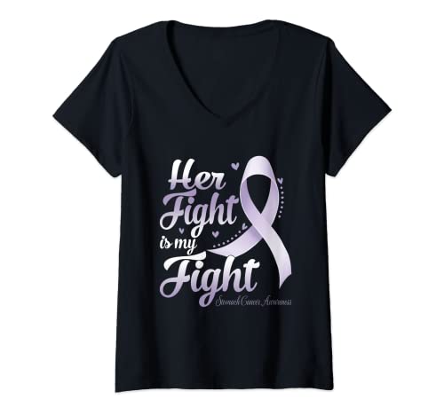 Womens Her Fight Is My Fight Stomach Cancer Awareness Warrior V-Neck T-Shirt