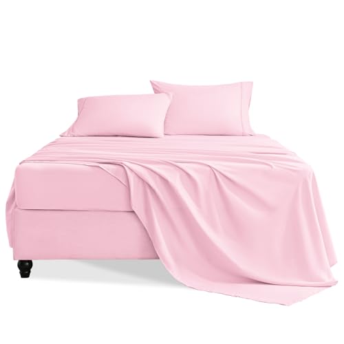 Swiftify King Size Sheets Set 4 Pieces Hotel Luxury Soft Microfiber Bed Sheets Set Up to 16 Deep Pockets Oeko-Tex Sheets with Elastic Breathable Wrinkle Free (Light Pink King)