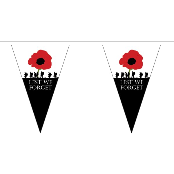 Flagtex Lest We Forget (Army) Triangle Fabric Bunting – 20m with 52 Flags – Fabric for Indoor & Outdoor Use – String Flags Banners Remembrance British Army Military Veterans Memorial Pennant