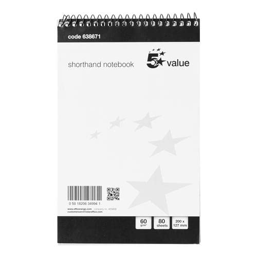 5 Star Value Shorthand Pad Wirebound 60gsm Ruled 160pp 127x200mm Blue/Red [Pack 10] + Free finchley Refill Pen (1)