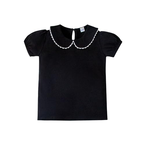 12M-6Y Toddler Baby Girls Ruffle Collar Blouse Kids Girl Solid Color T-Shirts Casual Tee Tops