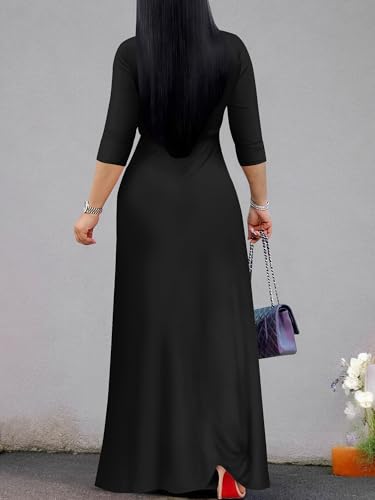 Image of Plus Size Maxi Dress for Women V Neck Flowy Dresses with Pockets for Wedding Guest Church