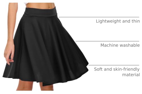 Image of EXCHIC Women's Casual Stretchy Flared Mini Skater Skirt Basic A-Line Pleated Midi Skirt
