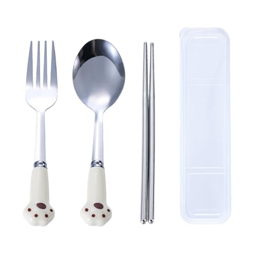 CatPaw スンとフォーク 猫用箸 大人用 猫用箸セット かわいいプリントの食器セット スンフォークと収納付き