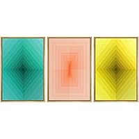 SIGNWIN Framed Canvas Print Wall Art Green, Orange and Yellow Triangle Forms Abstract Shapes Digital Art Pop Art Contemporary Fun Ultra for Living Room, Bedroom, Office - 16