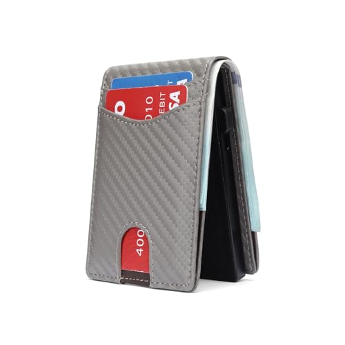 Generic Men's RFID Metal Card Box Wallet Large Carbon Fiber Card Bag Wallet ID Window Folding Pocket Card Seat High end Feeling (wallet grey)