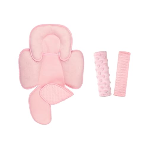 Almohadilla y cubre cinturón para asiento de bebé 2 en 1 rosa miniatura 1