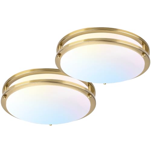 Image of LUTEC 16-Inch Flush Mount Ceiling Light, 2 Pack Dimmable 5CCT (3000K-6500K) LED Ceiling Light, 50W 5600LM Super Bright Energy Efficient Modern Lamp for Bedroom, Hallway, Kitchen-Gold