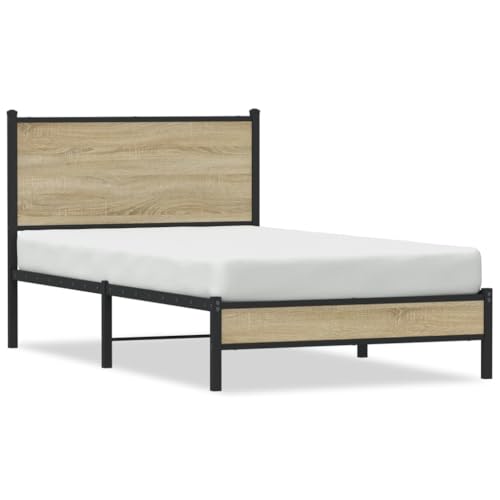 Brokky Estructura de Cama sin colchón somier Estructura Cama Base de Cama Bed Frame Mueble camametal Roble Ahumado 100x190 cm / 4007862