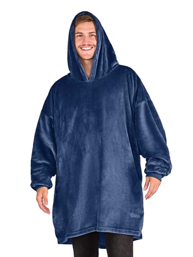 Bare Home Microplush Wearable Blanket with Side Pockets - Soft and Plush - Warm and Cozy - Adult &amp; Kid Sizes (Adult, Dark Blue)