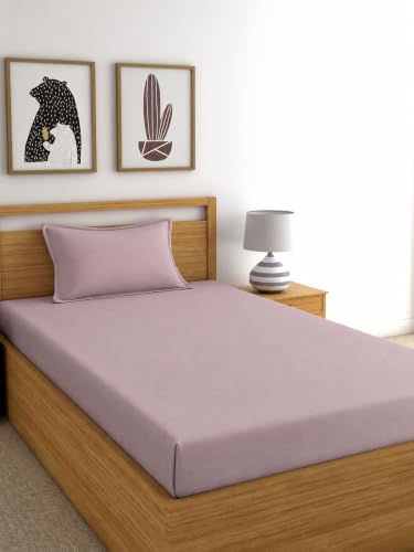Image of RD TREND Premium Elastic Bedsheet Single Bed Size (72 x 48 x 8 Inches) with 1 Pillow Cover Size (18x28 Inches) Color-Mauve Rose