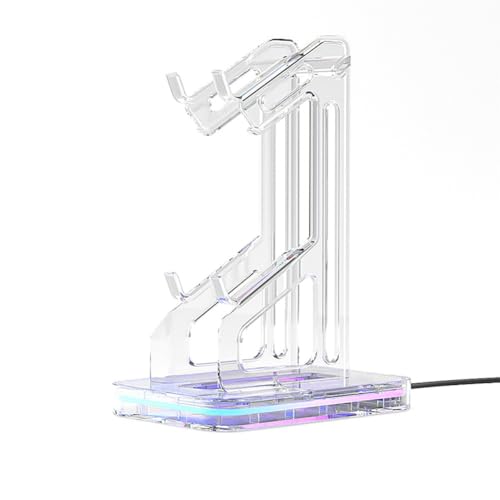 UTTASU Soporte de control de juego dual con iluminación RGB, compatible con PS5, Xbox Series X, Switch Pro, PS4, PS3, soporte acrílico transparente para escritorio