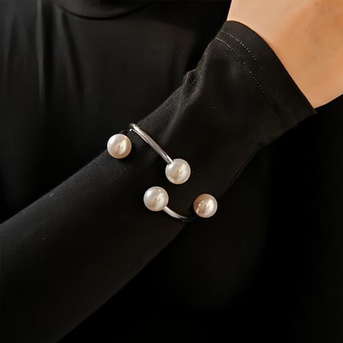 Gold Pearl Hand Cuff Bracelets for Women Chunky Large Pearls Cuffs Statement Bracelet Luxury Big Fake Faux Pearl Ball Handcuffs Jewelry Unique Pearly Gifts3