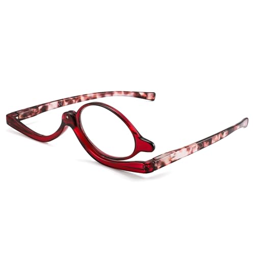 JM Maquillaje Gafas de Lectura Lupa Flip Down Cosméticos Lectores para Mujeres Rojo +2.25