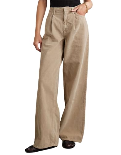 Women's High Waisted Wide Leg Corduroy Pants Vintage Loose Comfy Trousers with Pockets